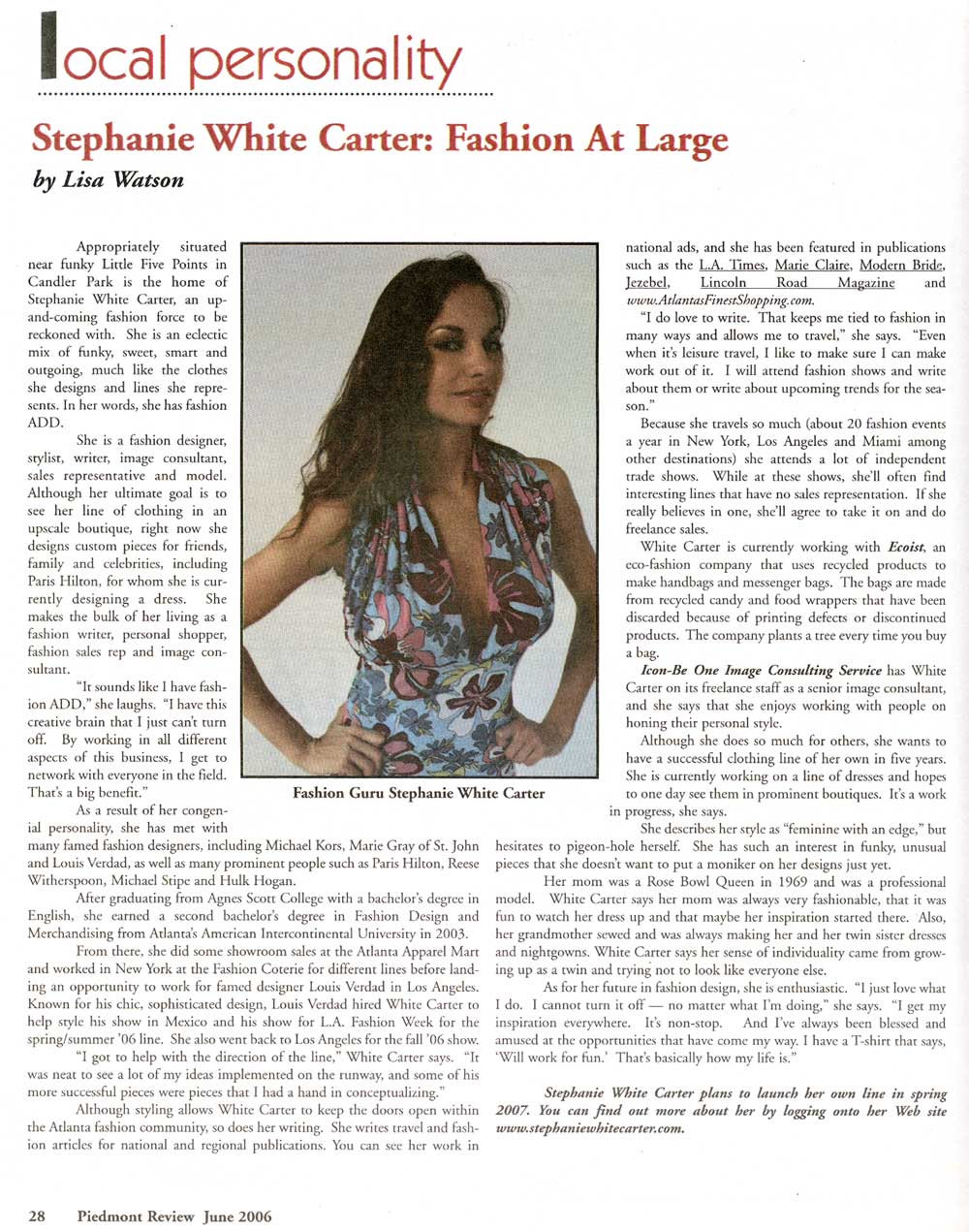 A magazine article about stephanie white carter 's fashion at large